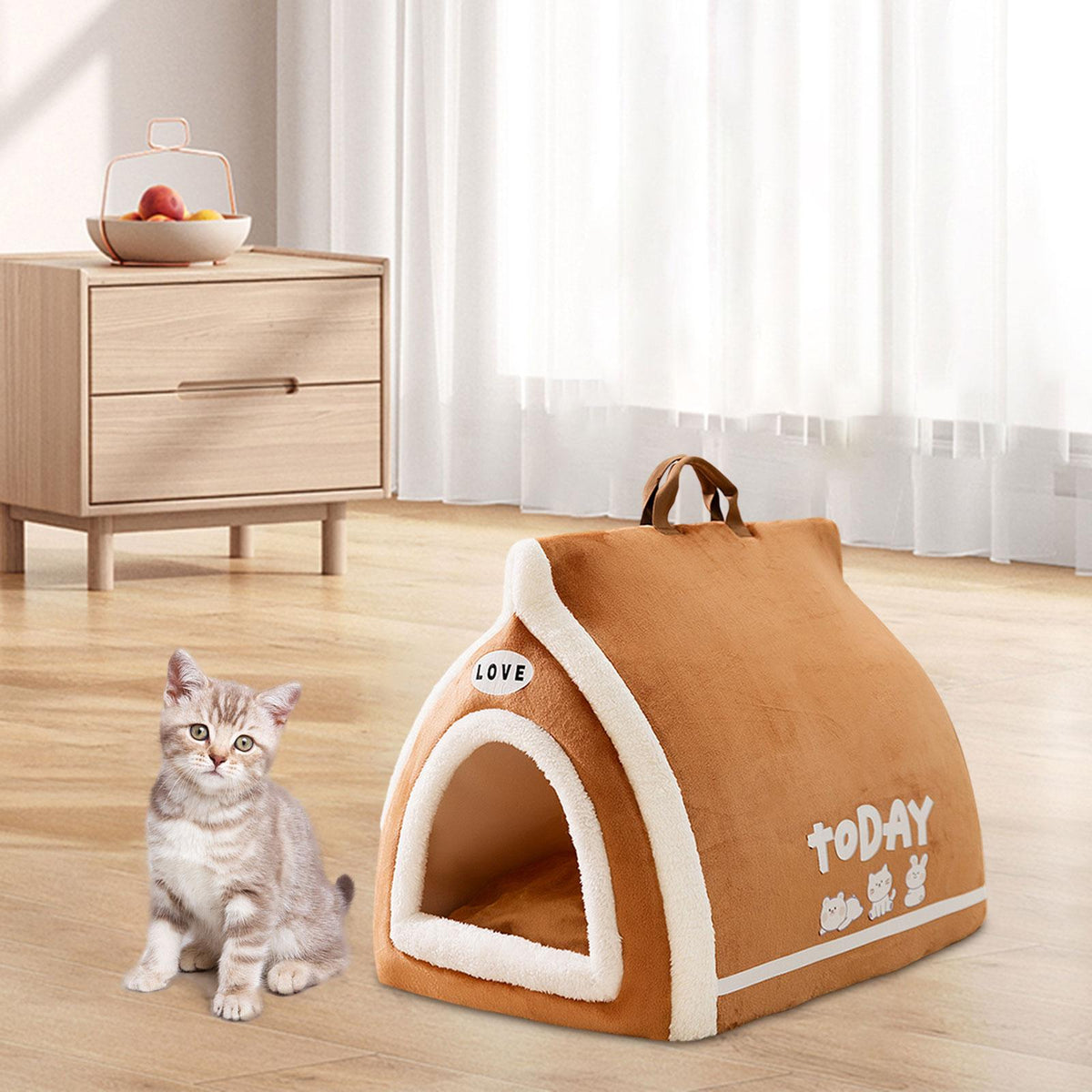 Toast-shaped pet bed with an open/semi-enclosed design.