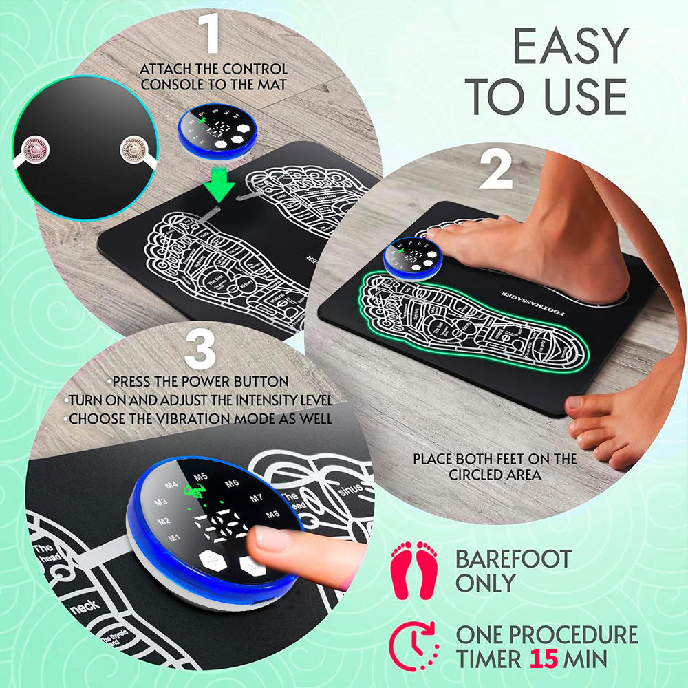 EMS foot stimulator: muscle stimulation, blood circulation, and foot and leg relaxation.